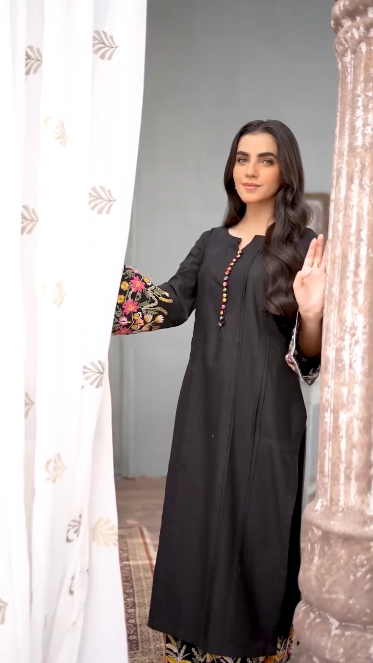 Black Elegance - Embroidered Long Shirt 2pc